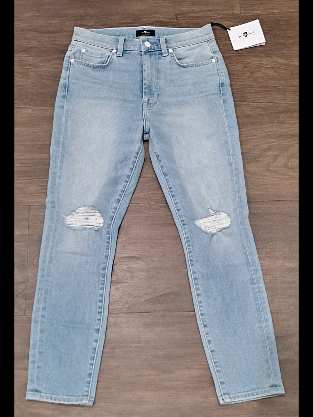7 For All Mankind Light Blue High Rise Skinny Distressed Jeans Women's Size 26
